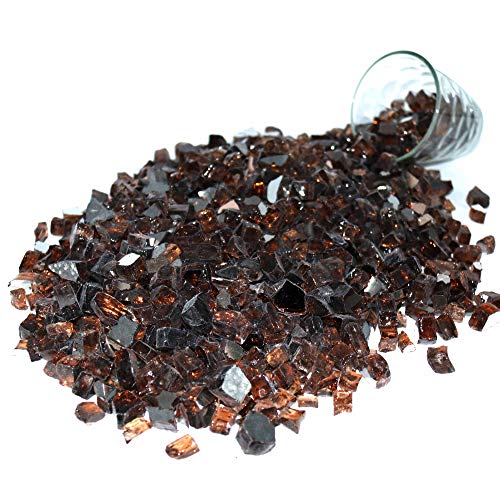 Bulk Copper Fire Glass, 40 Pounds Of ½ In. Premium Tempered Fire Pit Glass, Reflective Fireglass For Fire Pit, Fire Table, Fireplace, Natural Gas & Propane, High Luster Fire Glass Pellets Rocks #TOP3
