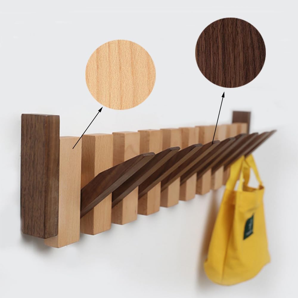 Perchero para Piano, Perchero para Llaves de Piano de Madera Maciza, Perchero de Pared con Ganchos abatibles 4/6/8, Perchero de Haya y Nogal Negro, para Entrada, Sala de Estar, Dormitorio,8 Hooks