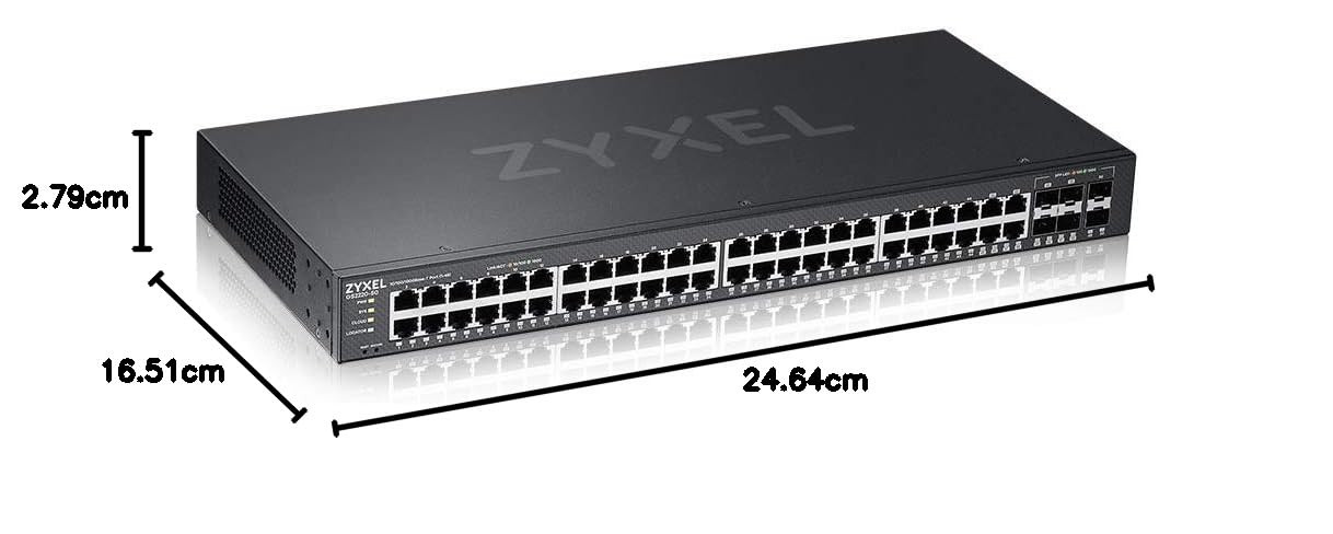 Zyxel Netzwerk Switch 48 Port | L2+ Managed GbE | GS2220-50 | 44x GbE + 4x Gigabit RJ-45/SFP Combo PoE + 2x SFP Ports, Lüfterlos, NebulaFlex, L2 Multicast, IGMP Snooping, MVR, VLAN