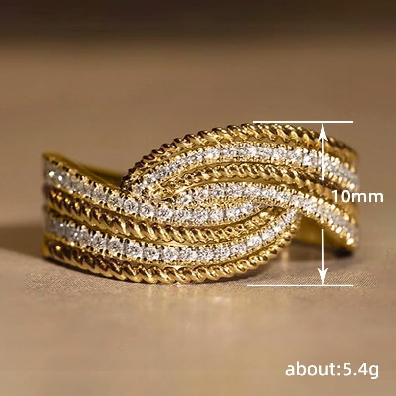 ENDLESSNESS & ETERNITY Cocktail Statement Criss-cross Intertwined Wedding Band CZ Cubic Zirconia 14K Gold Plated Half Eternity Promise Band - Image 2