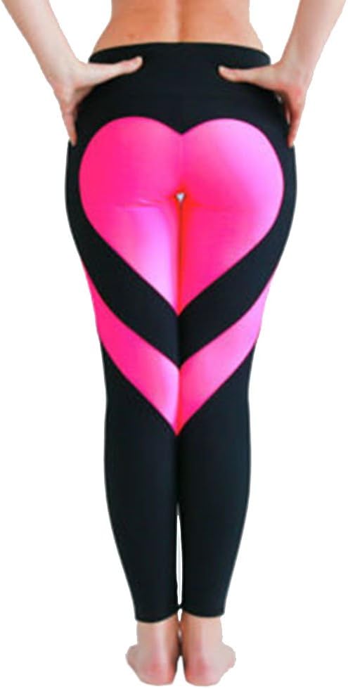Xize Push Up Leggings Women Love Printed Yoga Fitness Legging Sport Workout Pants jeggings plus size, Black+pink, Large