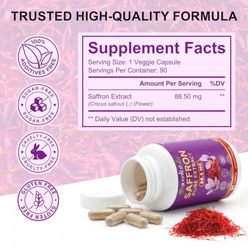 Safran Extrakt 88,5 mg, Safran Kapseln 90 Vegane Kapseln Hochdosiert & laborgeprüft Unterstützt Stimmung & Konzentration + Sehkraft · 90… – Ansicht 6