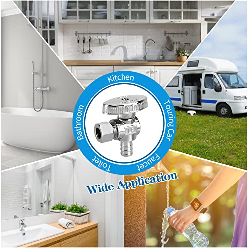 2 Pack Stop Valves, 1/4 Turn Angle Stop Valves, 3/8\" OD Compression × 1/2\" PEX Chrome Plated Brass for Faucet, Toilet Valves - Thumbnail 7