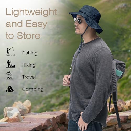 Image of Bucket Hat Wide Brim UV Protection Sun Hat Boonie Hats Fishing Hiking Safari Outdoor Hats for Men and Women