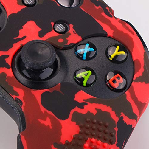9Cdeer Studded Protective Customize Transfer Printing Silicone Cover Skin Sleeve Case + 8 Thumb Grips Analog Caps For Xbox One/S/X Controller Camouflage Red Compatible With Official Stereo Headset #TOP4