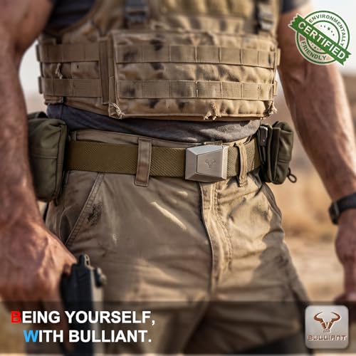 Image of BULLIANT 2-Pack Men Stretch Tactical Web Belt-Trimmable 1.5 inch-Adjustable Fit | Smooth Sliding | Adjustable for Precise Fit | Tailored Size | Rugged Nylon for Heavy Duty, hiking, Hunting