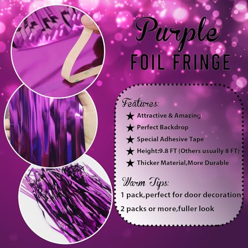 Image of GOER 3.2 ft x 9.8 ft Metallic Tinsel Foil Fringe Curtains for Party Photo Backdrop Decor (4 Packs,Purple)