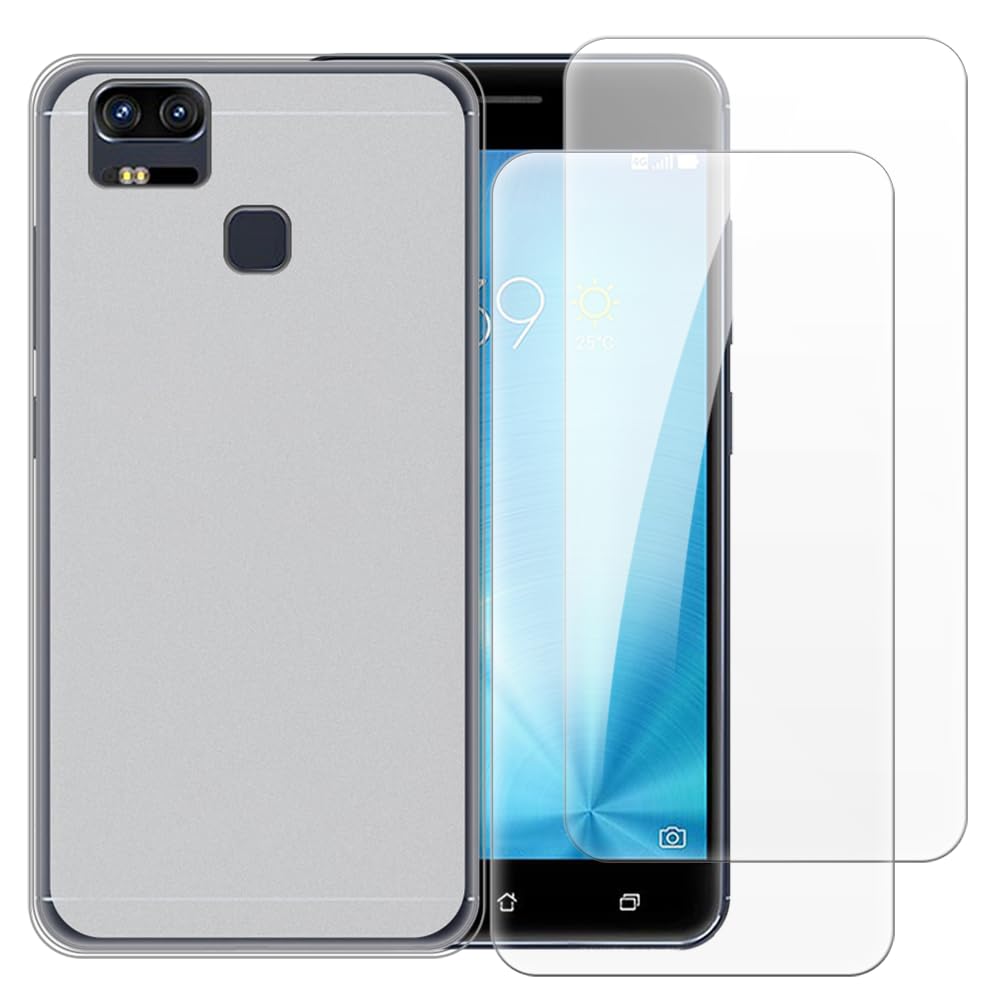 Case with 2 Pack Screen Protector Combo Compatible with Asus Zenfone 3 Zoom ZE553KL, Shockproof Cover and Tempered Glass Set for Full Body Safety(White)