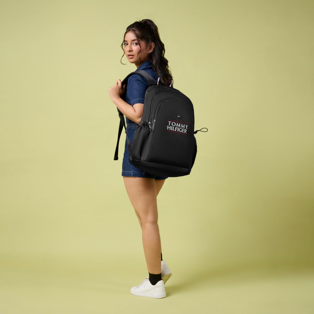 Tommy Hilfiger Student School Bag & University Backpack Coral - Black | Durable Water-Resistant Polyester with Premium Embroidery | Multi-Utility Organiser & Rain Cover | 33L Capacity 1