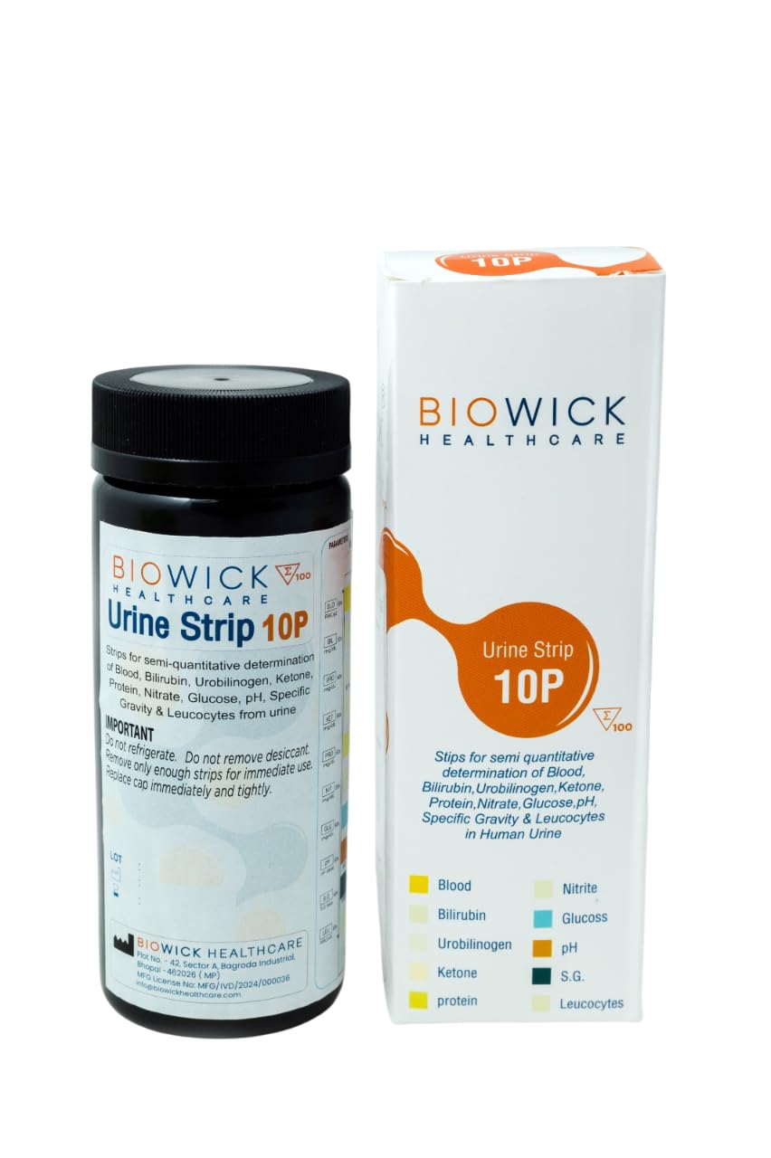 Biowick Multi-Parameter Urine Test Strips I 100 In Count | 10-Parameter Urine Test Strips I Quick & Accurate Results at Home | Easy UTS Urine Dip Test | Easy Self-Check For Blood, Bilirubin, etc