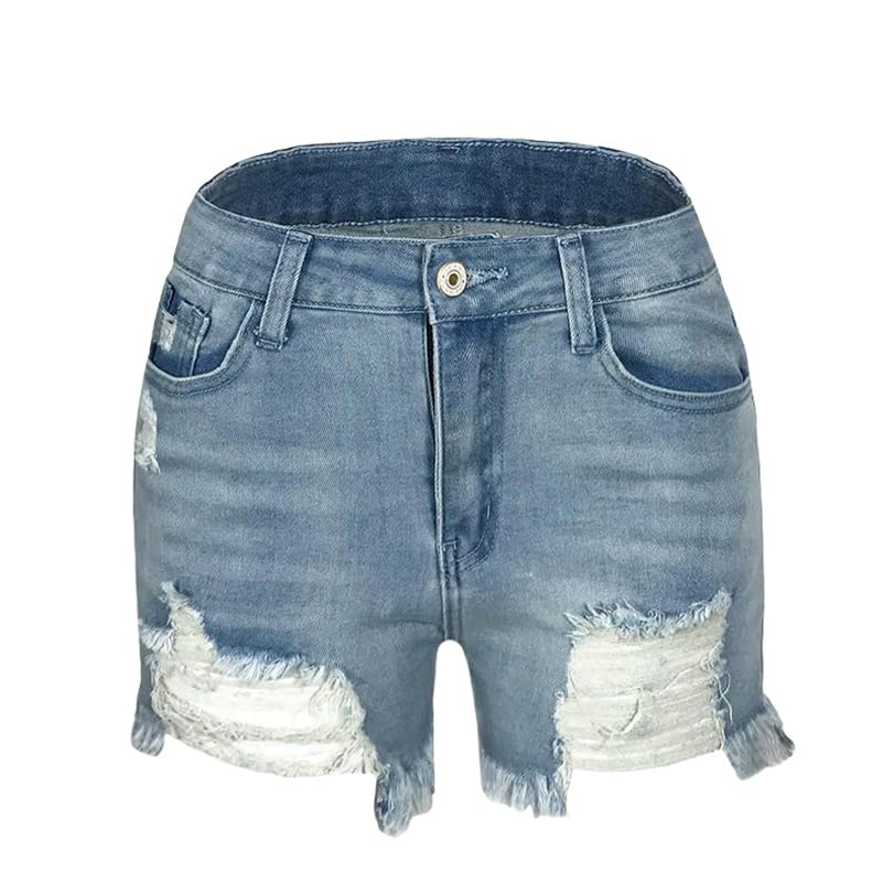 Short en jean déchiré femme taille haute élastique décontracté avec franges bohèmes