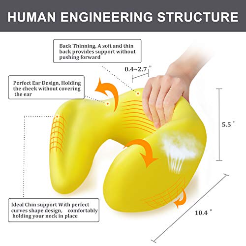 RENOOK Travel Pillow, 100% Pure Memory Foam Neck Pillow, Ideal for Airplane Travel, Improved Support Design – Machine Washable Cover.