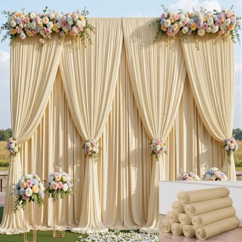Image of 50x15ft Champagne Backdrop Curtains for Parties, Wrinkle Free Polyester Photo Backdrop Drapes 10 Panels 15 ft Long Back Drop Cloth for Wedding Birthday Photography Background Party