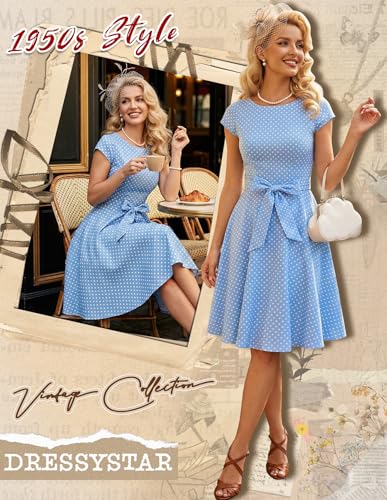 Image of Dressystar Women's Vintage 1950s A Line Cap Sleeve Cocktail Party Dress