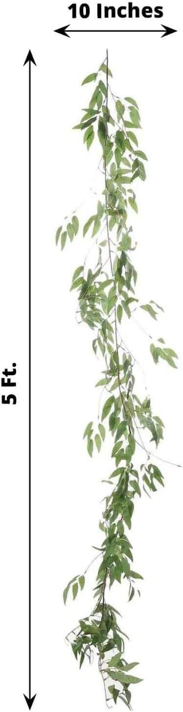 Efavormart 5-Foot Green Willow Leaves Artificial Garland, Real Touch Cascading Greenery Vine for Wedding Arch, Backdrop and Table Decor