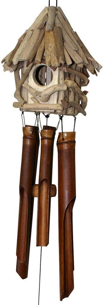 Wind Chime Bird Handcrafted Wooden Bamboo Driftwood Bird House Outdoor Garden Decor Unique Gift Idea