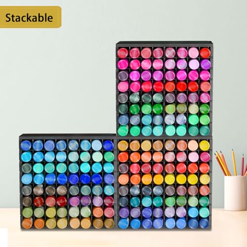 Image of Krafetto 64 Grids Craft Paint Storage Organizer, Wall-mountable Paints Holder, Stackable Paint Bottle Rack Stand for 2oz Acrylic Craft Paints, Black