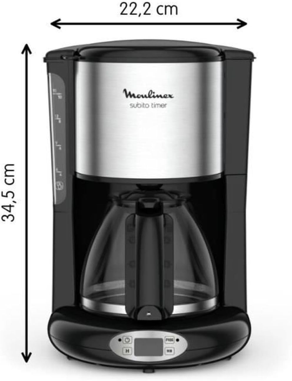 Moulinex Cafetière filtre, Capacité de 1,25 L, 10 à 15 tasses, Programmation 24 heures, Maintien au chaud, Subito FG362810, Noir