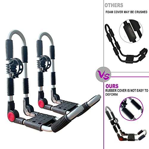 ASMSW Universal Kayak Roof Rack Folding J-Bar Carrier 165lbs Loading for Surfboard, Canoe Mounted on Car, SUV Crossbar with 2×6.5ft Ratchet Lashing Straps Rooftop Adjustable, Black, 1 Pair by ASMSW - Image 3
