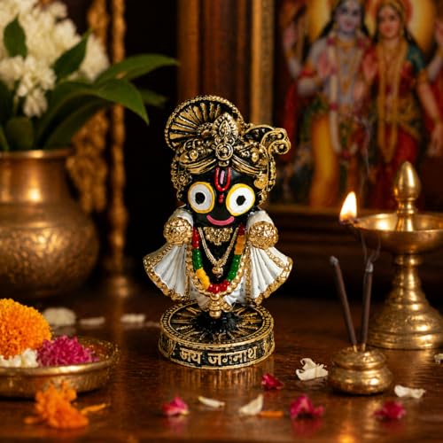 Image of eCraftIndia Lord Jagannath Idol Decorative Showpiece for Home Temple Puja Room Office Desk Spiritual Gift Handcrafted Resin Figurine Traditional Hindu God Murti for Vastu and Festive Decor