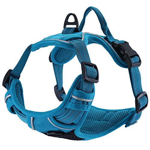 Petcomer Chaleco Ajustable del Animal Doméstico del Arnés del Perro del Tirón con la Manija Resistente Pesada Acolchada Reflexiva para el Entrenamiento o el Caminar (Azul, S)