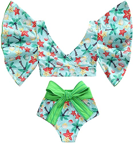 Toddler Girls Two Piece Bathing Suit Swimsuit Ruffle Oversized Sleeve Bowknont Cute Bikini 1-6 Years