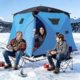 Ice Fishing Tent, 6-8 Person Portable Ice Shanty Insulated, Weather-Resistant, Pop-Up Shack with Clear PVC Windows, Anchors, Ropes for Winter Adventures Blue
