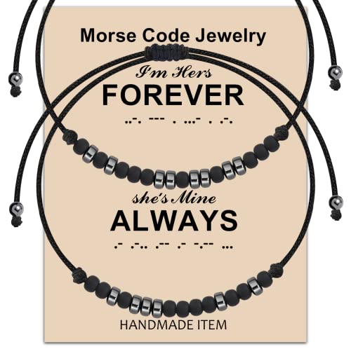 MAOFAED Couple Gift Morse Code Bracelet I’m Her Forever She’s Mine Always Morse Code Jewelry Best Friend Gift