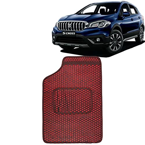 Image of Kingsway Dotted Design Car Floor Foot Mats Universal Fit for Maruti Suzuki S Cross, Model Year : 2018-2019, Water and Dustproof, Color Red, Set of 5 Pieces