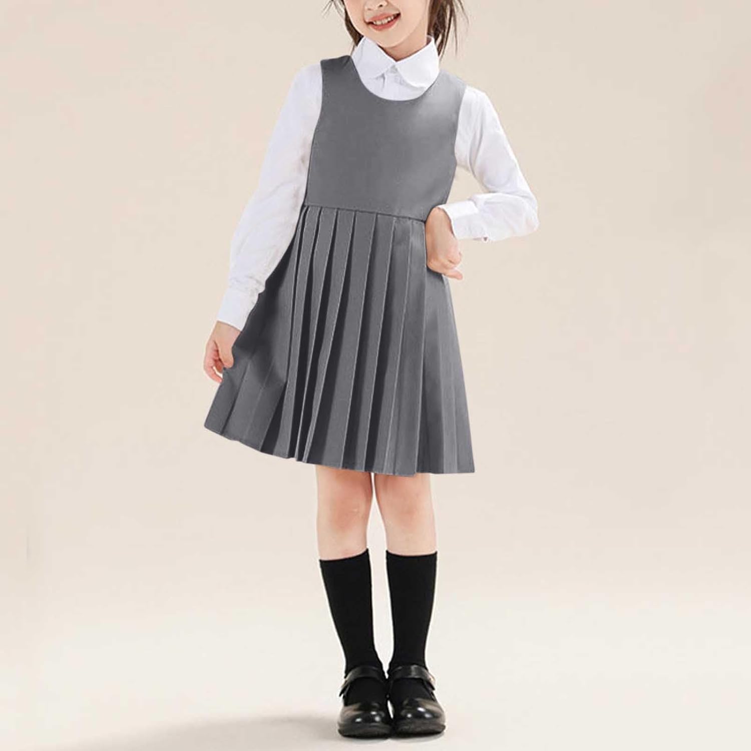 Girls Pleated Skirt School Uniform Sleeveless Round Neck Dresses Kids Sleeveless Dress Fashion Comfort Clothes