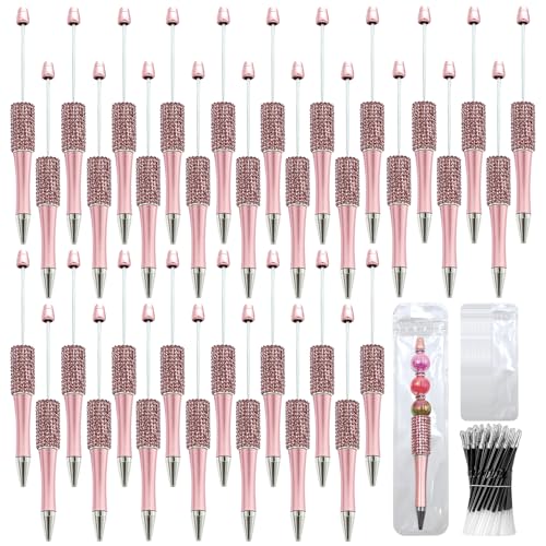 Image of 150 Pcs DIY Diamond Beadable Pen Kit - 50 Plastic Rhinestone Beaded Pens Bulk with Refills & Bags - Fancy Cute Glitter Pens for Crafting, Students & Teachers - School Supplies (Pink)