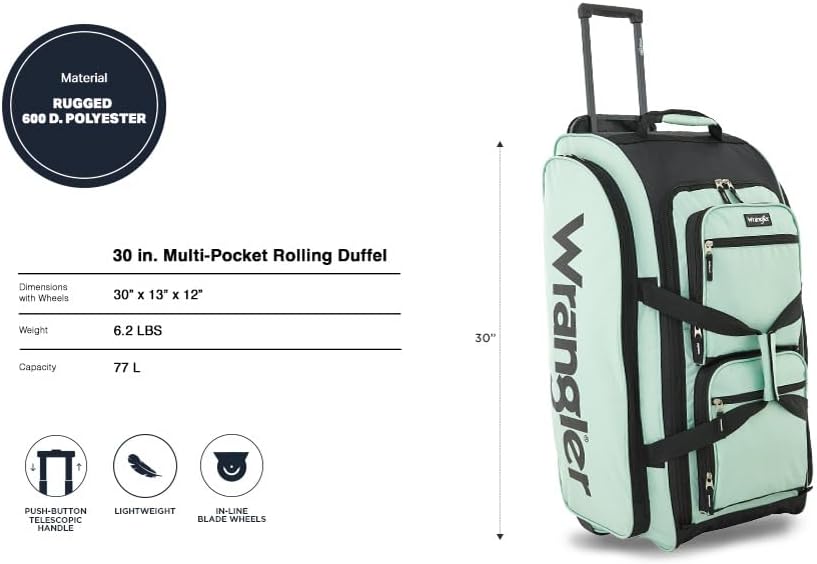 wrangler wesley rolling duffel bag seaform