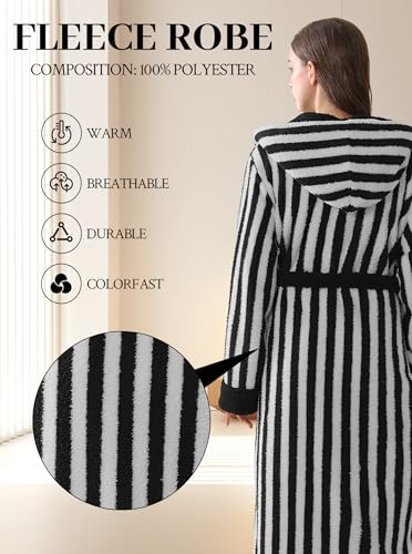 Image of Hellomamma Long Hooded Robe for Women Luxurious Flannel Fleece Full Length Bathrobe Winter Warm Pajamas Shower Nightgown