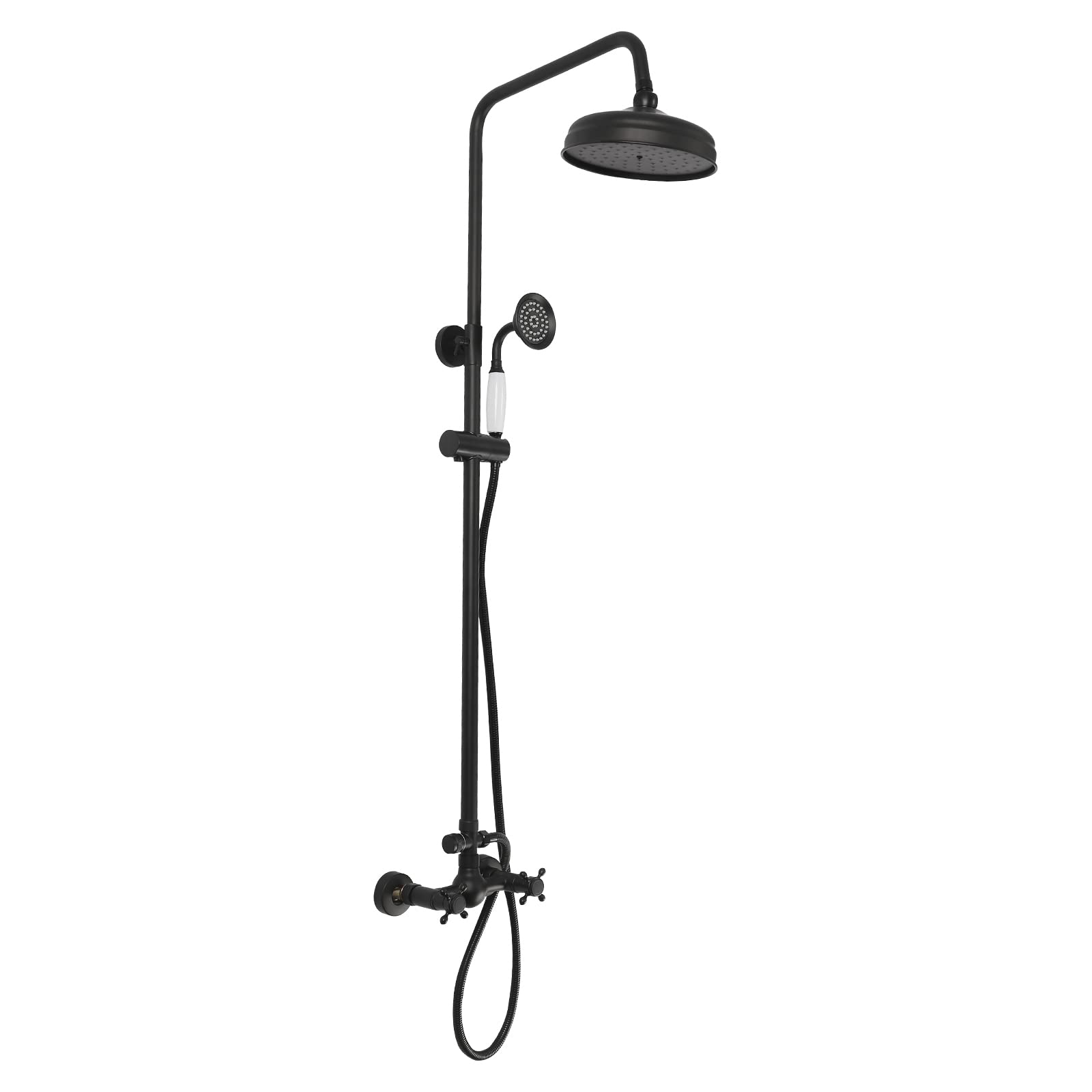 Duschsystem mit Duschzubehör Regenduschköpfe Einstellbarer Duschstange Höhe 90–115 cm Kopf/Handbrause Wandmontage Regendusche Rund Kopfbrause Duschsets Überkopfbrause Set Schwarz