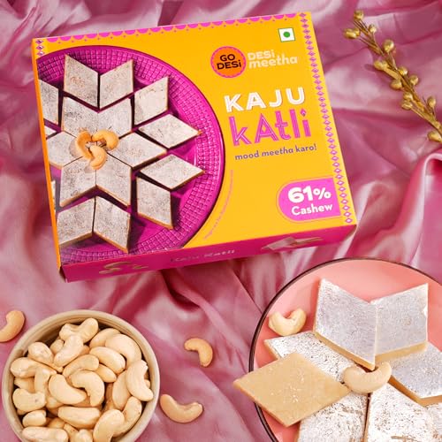 Image of GO DESi Premium Kaju Katli 200 grams, 61% Cashews and Badam Katli 200 grams, 61% Almonds, Rakhi Gift for Sister and Brother, Indian Sweets Gift Pack, DESi Meetha, Sweets Indian Mithai