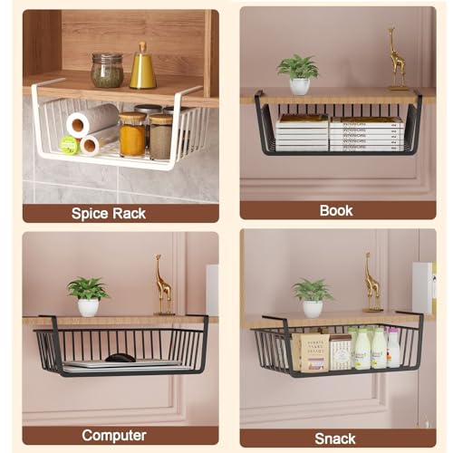 Cesta colgante organizadora de almacenamiento – Cestas de metal para debajo del gabinete para cocina, baño, despensa, paquete de 2, diseño multiusos