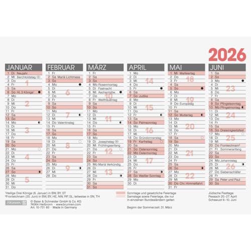BRUNNEN Tafelkalender 2026 | A6 quer