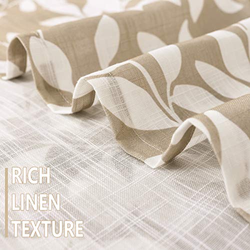 Image of Treatmentex Leaf Print Semi Sheer Curtains of Textile for Living Room 52 inch x 63 inch White and Taupe Curtain Panels for Windows, 2 Pack, Taupe, Grommet Top