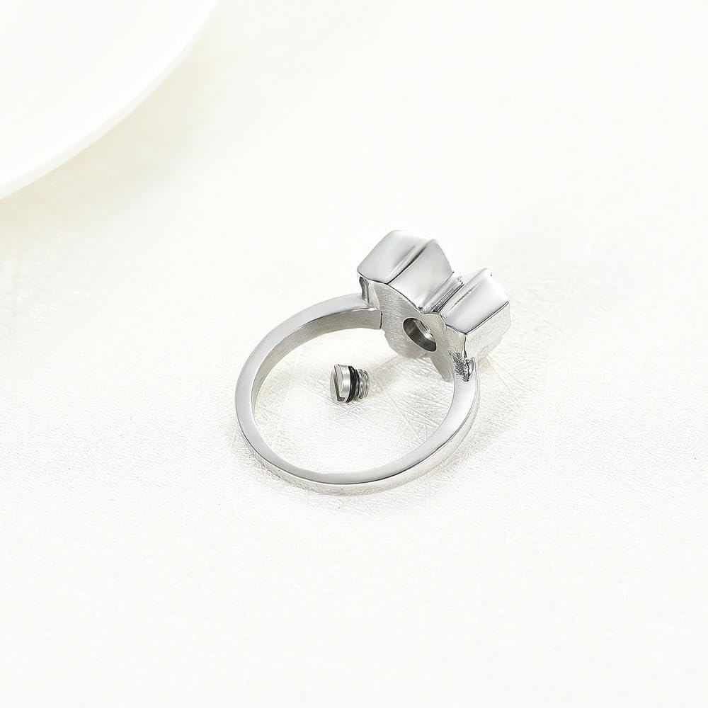Cremation Rings for Ashes Gold Butterfly Urn Memorial Finger Ring 316L Stainless Steel Keepsake Jewelry Gift for Women Girls-9-Silver