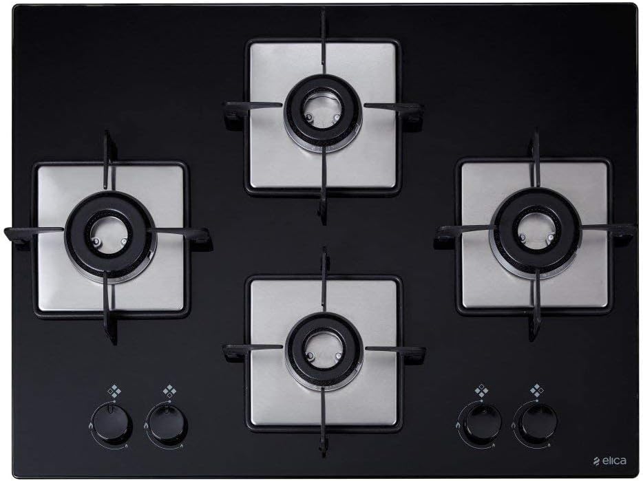 Hob 4 Burner Auto Ignition Built-In Hob or Hobtop| Sabaf Italian Burners | Toughened Glass Top | 5 Yrs Warranty on Glass & Valves | 2 Yrs Comprehensive | Flexi EC 470 Dx Lotus Bk