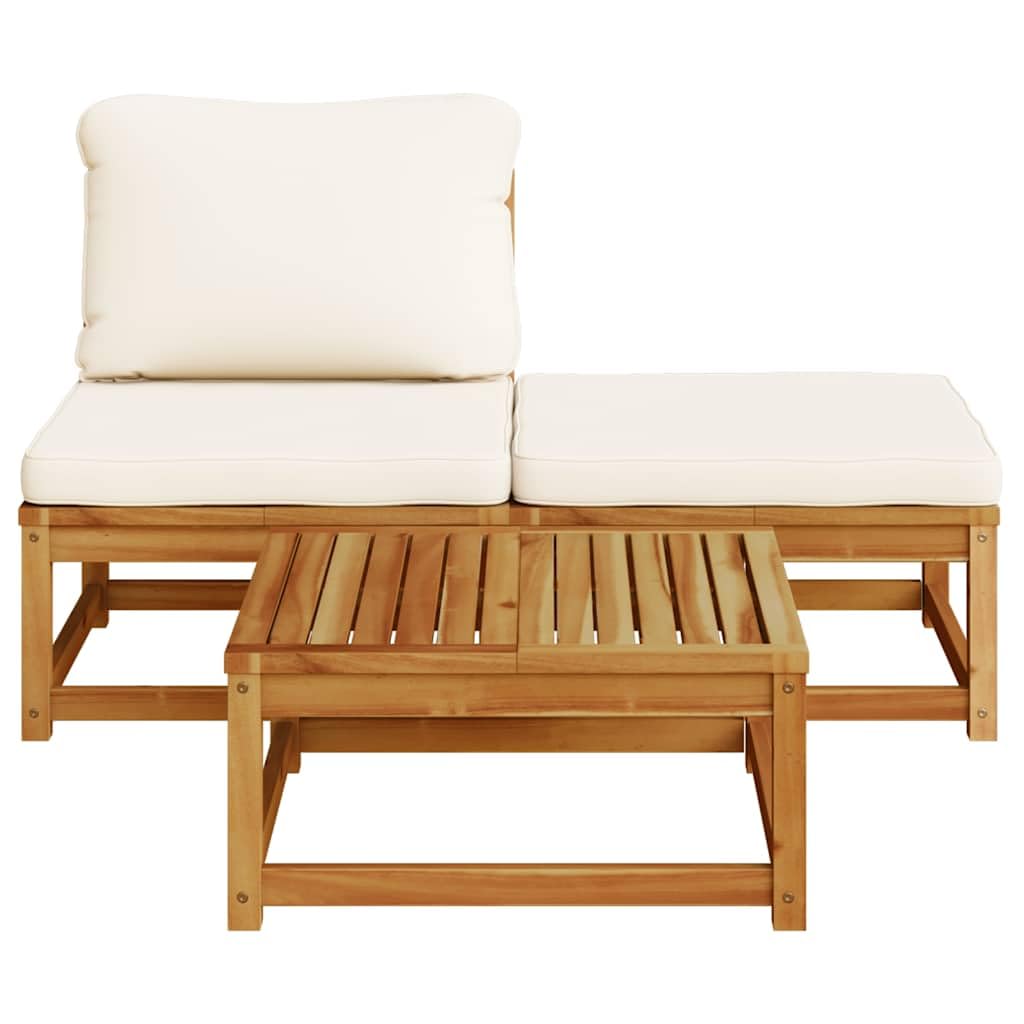 Modulares Gartensofa Set mit Kissen aus Akazienholz für Terrasse Balkon Wintergarten Lounge Sitzgruppe mit Armlehnen und Verbindungsteilen, 3-teilig, wetterfest, komfortabel