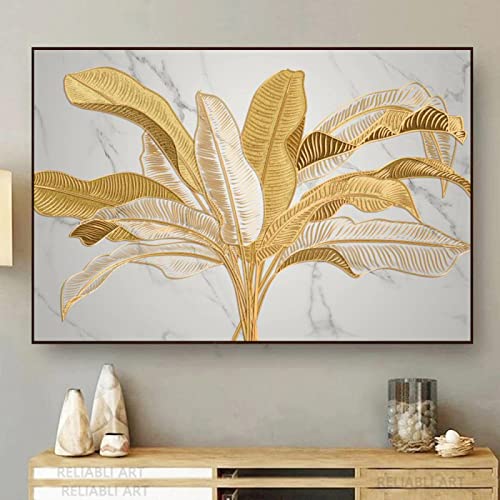 Toile d'or de luxe plantes tropicales KEBIA tableau de salon grand format