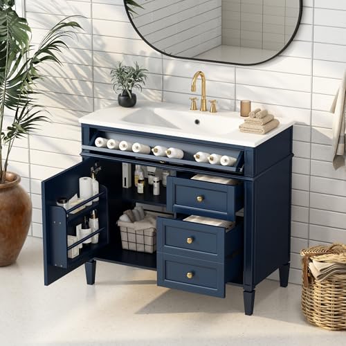 36 Inch Dark Blue Bathroom Vanity with Sink,Modern Bathroom Vanity