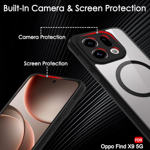 Image of TheGiftKart Hybrid Shockproof Back Cover Case for Oppo Find X9 5G Compatible with MagSafe | Hard Back Cover for Oppo Find X9 5G (PC & TPU, Transparent Clear Back, Black Sides)