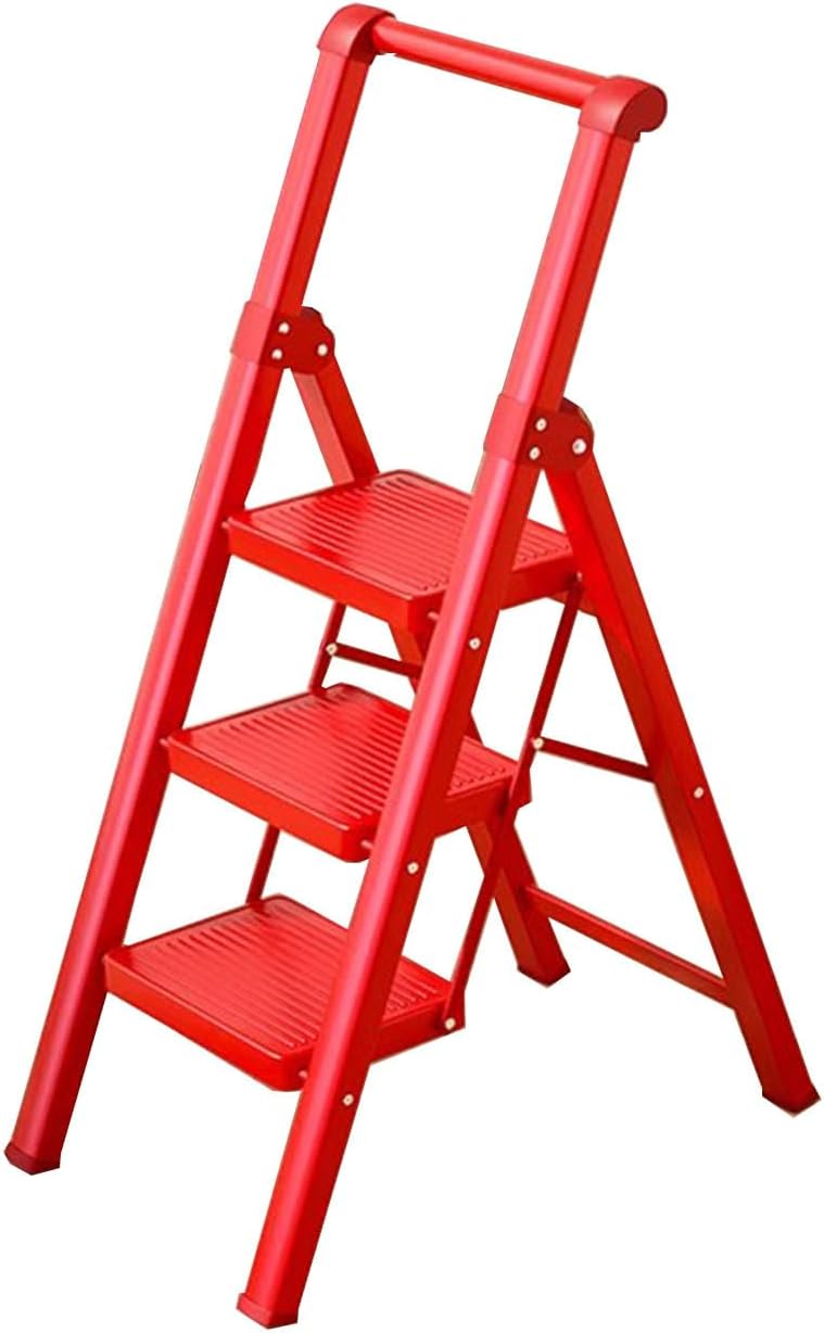 Non-Slip Extension Ladder, Indoor Ladder Multifunctional Ladder Housewarming Ladder Climbing Ladder,White (Red)