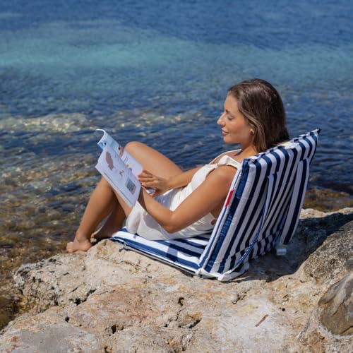Flamingueo Tumbona Plegable - Silla Playa Plegable - Reclinable 5 Posiciones - Asas Tipo Mochila - Resistente al Agua - Tejido Poliéster - Azul Marino - 46 x 9 x 104 cm