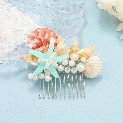 Jeairts Starfish Hair Comb Silver Shell Pearl Headpiece Conch Beach Hair Pieces Star Hair Accessories For Women And Girls #TOP28