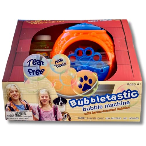 Bubbletastic Bacon Bubble Machine for Dogs - Includes 8oz Bacon Bubbles - Non Toxic, Safe for Dogs