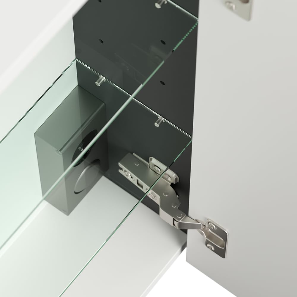Lomadox Badezimmer Spiegelschrank 70cm, 3-türig, grau mit LED-Aufsatzleuchte, Glasböden, 3D-Funktion, Kombibox (Steckdose mit Schalter)