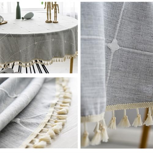 Nappe ronde 90 cm brodée en coton lin gris clair pour table chic - 3